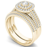 Golden Yaffie Double Diamond Engagement Ring with 1ct Total Diamond Weight and Single Band.