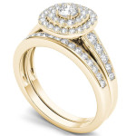 The Yaffie Gold Double Halo Diamond Engagement Ring Set with One Band - 1ct TDW
