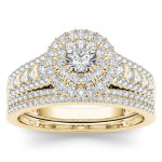 Double the Sparkle: Yaffie Gold 1ct TDW Diamond Halo Engagement Ring and Matching Band