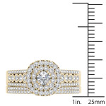 Yaffie Gold 1ct TDW Diamond Double Halo Engagement Ring Set with One Band - Exquisite Engagement Ring Collection