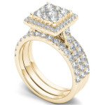 Engagement Bliss: Yaffie Gold Diamond Cluster Ring with Dual Matching Bands (2ct TDW)