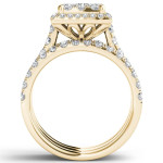Engagement Bliss: Yaffie Gold Diamond Cluster Ring with Dual Matching Bands (2ct TDW)