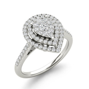 Radiate Elegance with the Yaffie 1/3ct TDW Diamond Cluster Pear-Shaped Frame Engagement Ring
