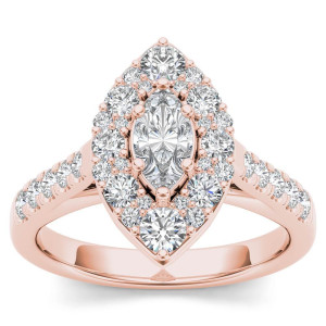 Yaffie Rose Gold Marquise Diamond Halo Ring: Stunning 1.5ct Sparkler for Your Engagement!