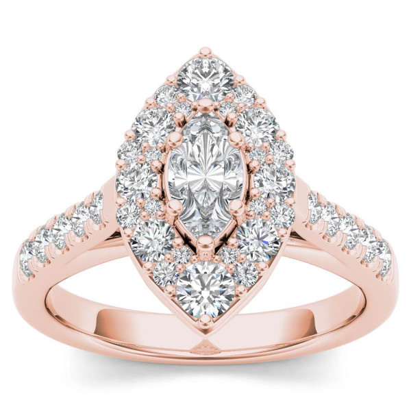 Yaffie Rose Gold Marquise Diamond Halo Ring: Stunning 1.5ct Sparkler for Your Engagement!