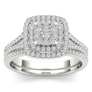Shimmering Yaffie Cluster Ring with 1/2ct TDW Diamonds in White Gold Halo