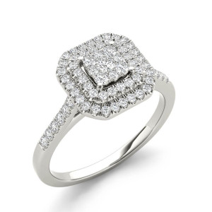 Sparkling Yaffie Engagement Ring - 1/4ct TDW with Double Halo of Diamonds