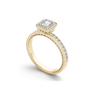 Gold 1ct TDW Diamond Vintage Halo Engagement Ring - Custom Made By Yaffie™