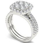 Gold Yaffie Engagement Set with Diamond Halo and Twin Bands, 2ct Twinkling Gems