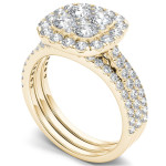 Gold Yaffie Engagement Set with Diamond Halo and Twin Bands, 2ct Twinkling Gems