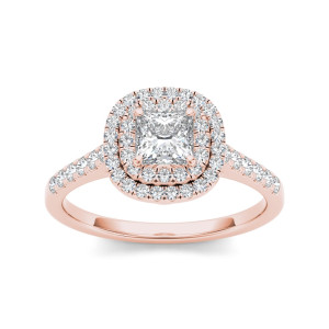 Rose Gold Engagement Ring with Double Halo and 1 1/10ct White Diamonds by Yaffie