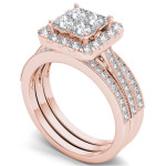 Yaffie Rose Gold Bridal Set with Stunning 1 1/2ct Diamond Halo