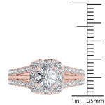 Sparkling Yaffie Rose Gold Diamond Halo Ring with 1 1/2ct TDW