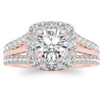 Sparkling Yaffie Rose Gold Diamond Halo Ring with 1 1/2ct TDW