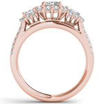 Three-Stone Halo Engagement Ring in Yaffie Rose Gold with 1 1/2ct Total Diamond Weight
