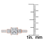 Rose Gold Three-stone Engagement Ring with Princess-cut Diamonds, 1 1/2 ct Total Diamond Weight by Yaffie