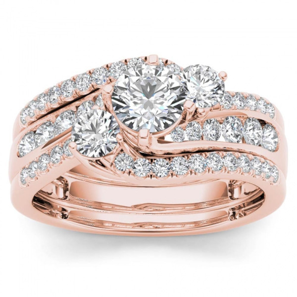 Rose Gold Bypass Bridal Set with 1 1/4ct Sparkling Diamond by Yaffie
