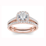 Rose Gold Diamond Bridal Ring with Criss-Cross Shank - 1 1/4ct Total Weight