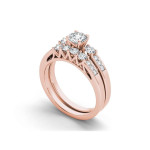 Yaffie Trio of Sparkling Diamonds in Rose Gold Engagement Ring Set, totaling 1 1/4ct TDW