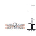 Rose Gold 1.25ct Diamond Trio Engagement Ring Set by Yaffie
