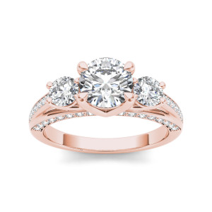 Rose Gold 1.75ct TDW Three-stone Diamond Ring by Yaffie