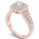 Rose Gold Yaffie Ring with Sparkling Princess-cut Diamond Accented by Halo setting -1 ct TDW