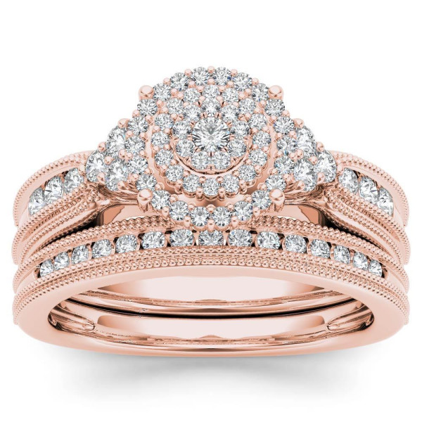 Glimmering Yaffie Rose Gold Bridal Set with 1/2ct TDW Diamond Cluster Halo