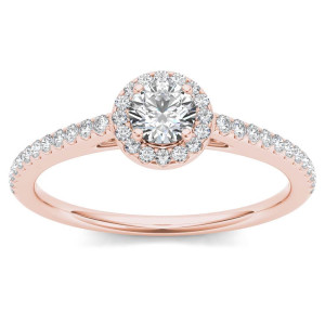 Rose Gold 1/2ct TDW Diamond Halo Engagement Ring - Custom Made By Yaffie™