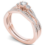 Rose Gold Diamond Anniversary Trio Set with One Band - 1/2ct Total Diamond Weight
