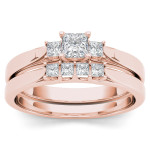 Rose Gold Diamond Trio: 1/2ct TDW Three-Stone Engagement Ring with Band.