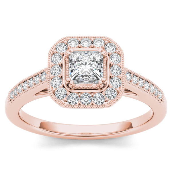 Vintage Halo Engagement Ring with Princess-cut Diamonds - Yaffie Rose Gold 1/2ct TDW