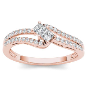 Rose Gold Two-Stone Diamond Engagement Ring with 1/3ct Total Diamond Weight - Yaffie