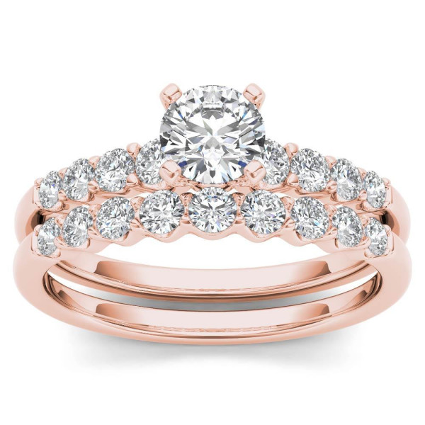Captivating Yaffie Rose Gold Ring Set: Featuring 1ct TDW of Timeless Diamonds & Complementary Band