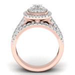 Rose Gold Diamond Bridal Set with 1ct TDW Cluster Halo by Yaffie