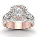 Rose Gold Diamond Bridal Set with 1ct TDW Cluster Halo by Yaffie