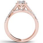 Rose Gold Diamond Halo Engagement Ring Set with Criss-Crossed Band - 1ct TDW