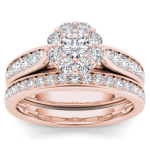 Yaffie 1ct TDW Diamond Double Halo Bridal Ring Set in Elegant Rose Gold