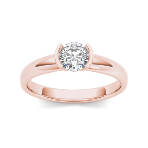 Yaffie Half-Bezel Ring: Dazzling 1ct TDW Diamond in Rose Gold