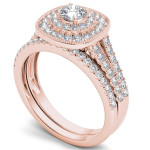 Sparkling Yaffie Rose Gold Bridal Ring Set with Double Diamond Halo (0.75ct TDW)