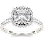 Sparkling Yaffie Double Halo Diamond Engagement Ring in White Gold, 1 1/10ct Total Diamond Weight.