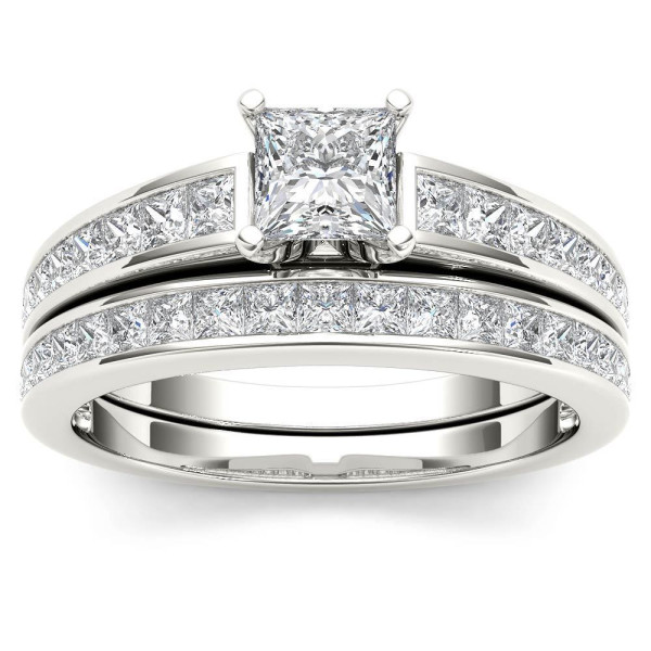 The Timeless Yaffie White Gold Engagement Ring Set with a 1 1/2ct TDW Diamond and One Band.