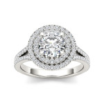 Sparkling Yaffie White Gold Diamond Ring with Double Halo, 1 1/2ct TDW