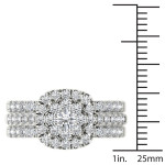 Yaffie White Gold Engagement Ring with 1.5ct TDW Diamond Halo and Two Matching Bands.
