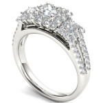 Yaffie 1.5ct TDW Diamond Three-Stone Halo Engagement Ring in White Gold