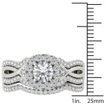 Sparkling Yaffie White Gold Diamond Halo Engagement Ring Set with Matching Band (1 1/4ct TDW)