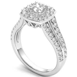 Sparkling Yaffie Diamond Halo Ring with 1 ct TDW in White Gold