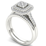 Sparkling Bliss: Yaffie White Gold Diamond Halo Bridal Set