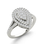Yaffie 0.5ct TDW White Gold Pear-Shaped Diamond Engagement Ring Clustered Beauty