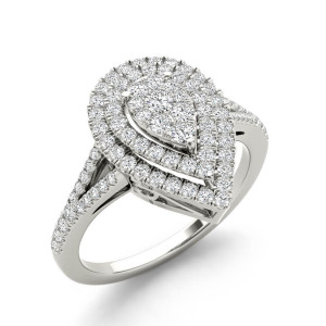 Sparkling Yaffie White Gold Diamond Cluster Engagement Ring with Pear-Shaped Design and 1/2ct TDW