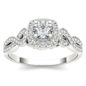 White Gold 1/2ct TDW Diamond Halo Engagement Ring - Custom Made By Yaffie™
